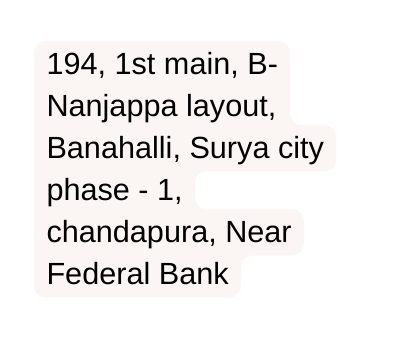 194 1st main B Nanjappa layout Banahalli Surya city phase 1 chandapura Near Federal Bank